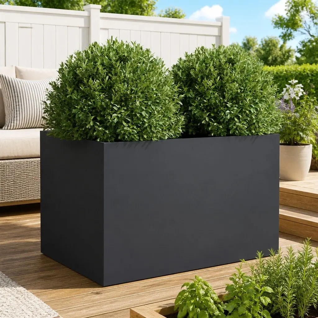 Steel Planter Outdoor Patio 62 x 47 x 46 cm Anthracite Raised Garden Bed Flower Box Decor