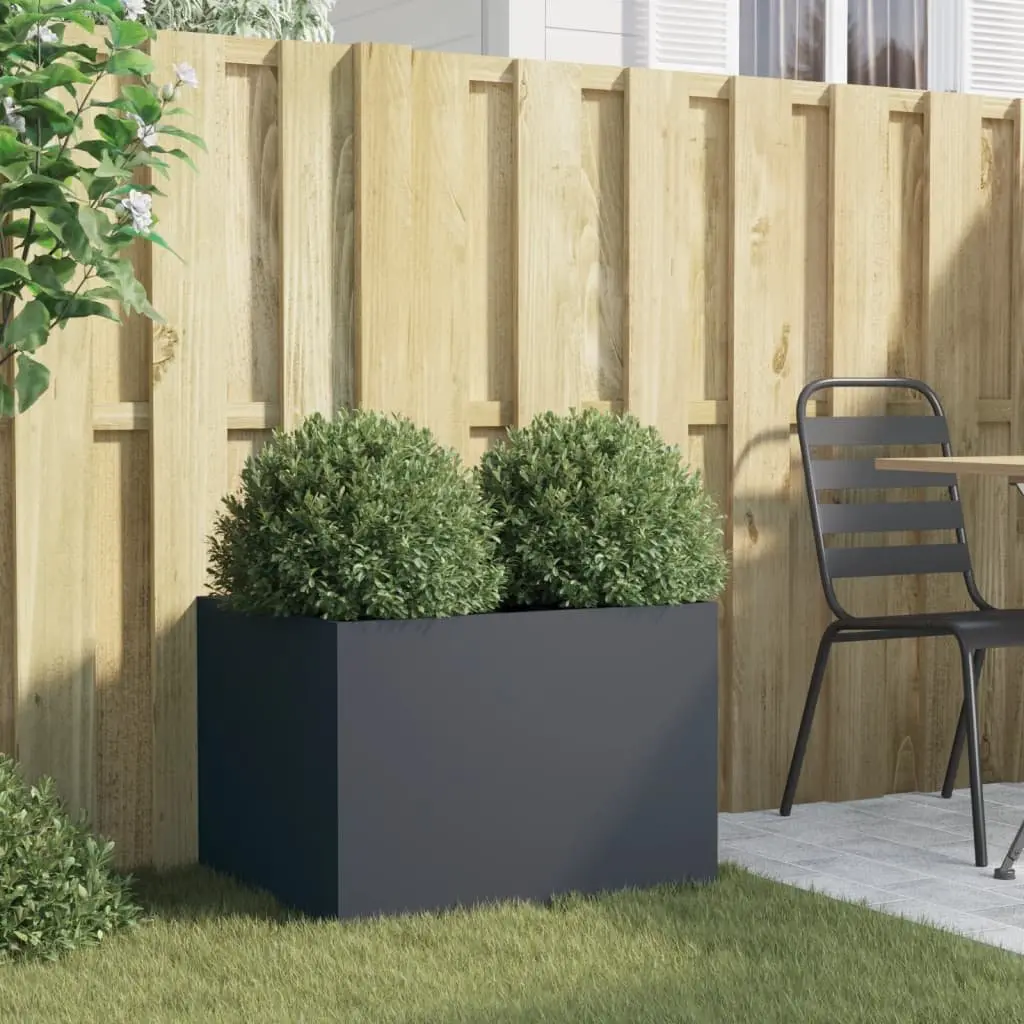 Steel Planter Outdoor Patio 62 x 47 x 46 cm Anthracite Raised Garden Bed Flower Box Decor