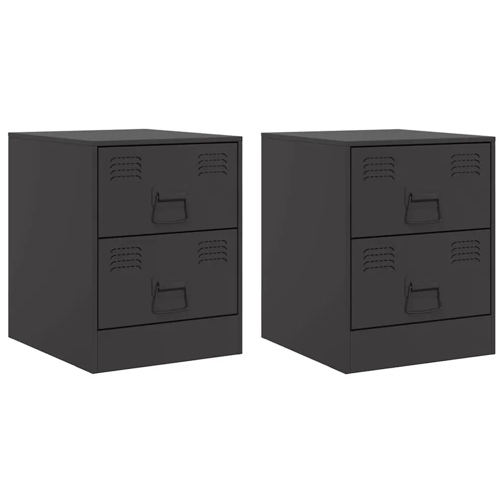 Bedside Cabinets 2 pcs Black Storage Tables Bedroom Nightstand Furniture Set