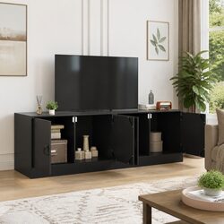 67x39x44cm TV Cabinet Units in Black Steel Frame - Set of 2