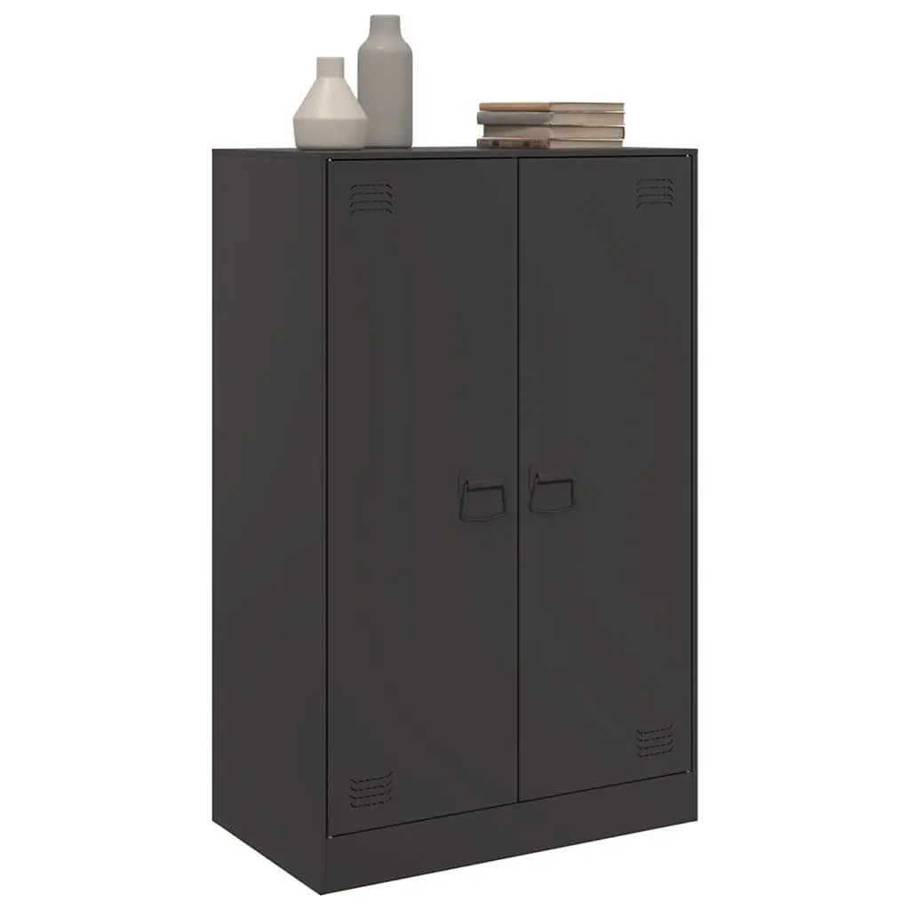 Black Sideboard Storage Cabinet with Steel Frame and Handles 67x39x107cm