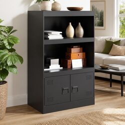 67x39x107 cm Black Sideboard with Cold-Rolled Steel Frame