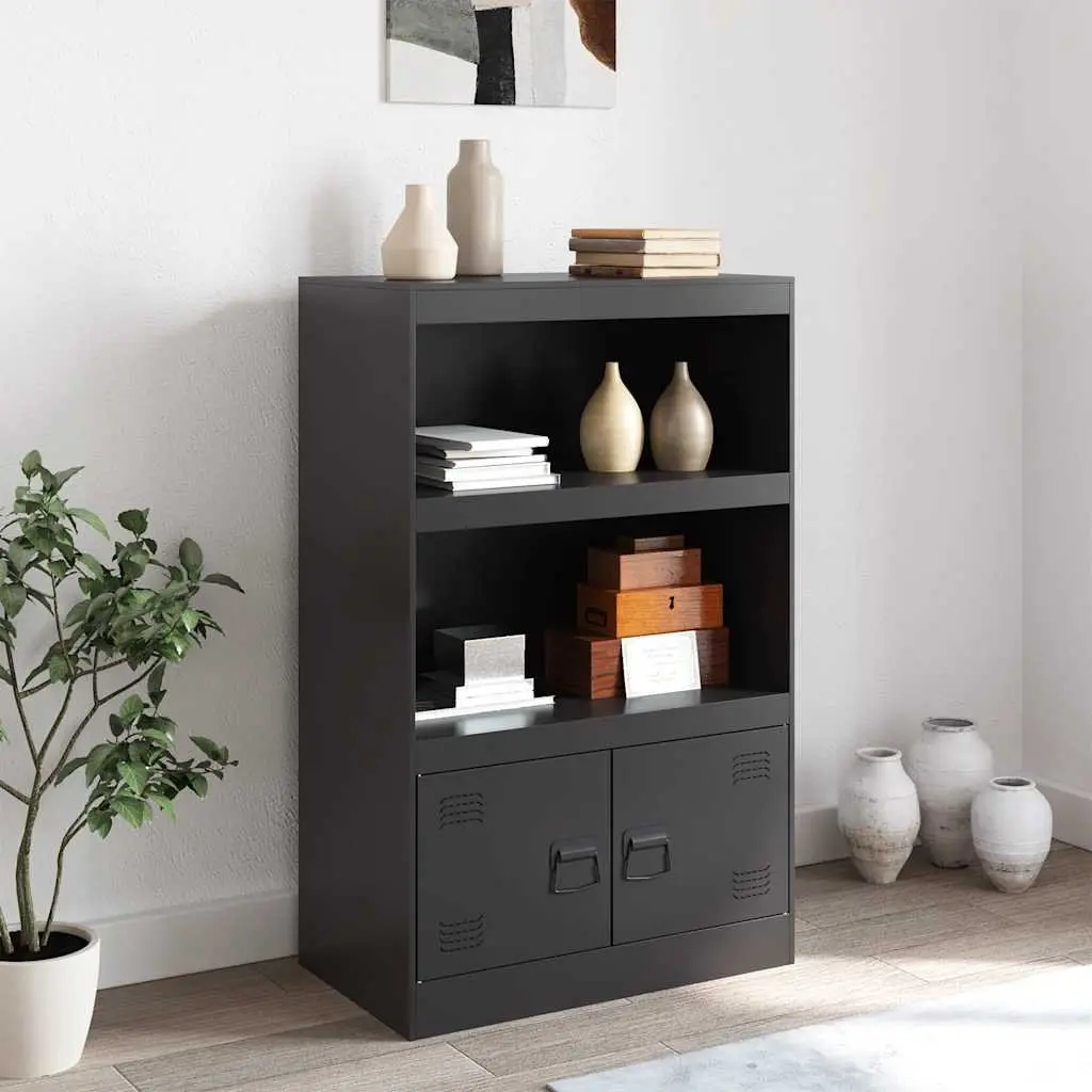 67x39x107 cm Black Sideboard with Cold-Rolled Steel Frame