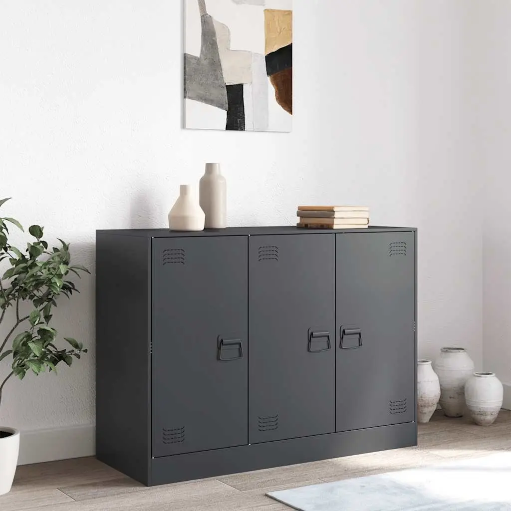 Sideboard Anthracite Storage Cabinet Steel Frame Living Room 99 x 39 x 73 cm