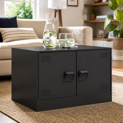 Coffee Table Specifications: Black Design with Storage Shelves