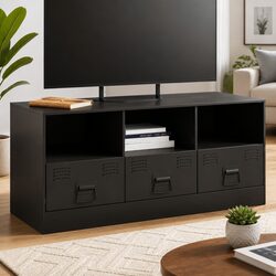 Black TV Cabinet with Cold-Rolled Steel Frame 99x39x44 cm