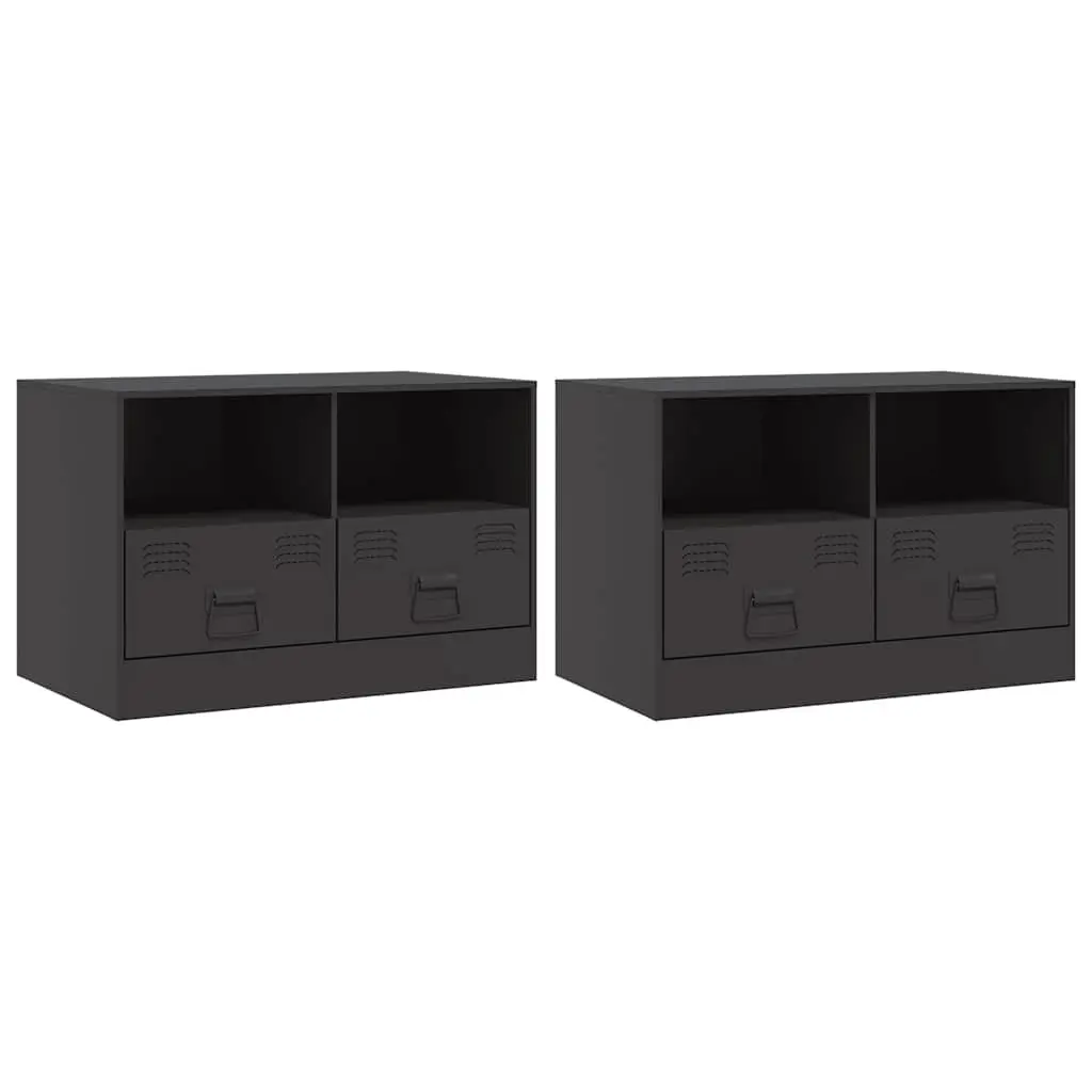 TV Cabinet 2 Pieces Black Storage Unit Furniture Organiser Shelves