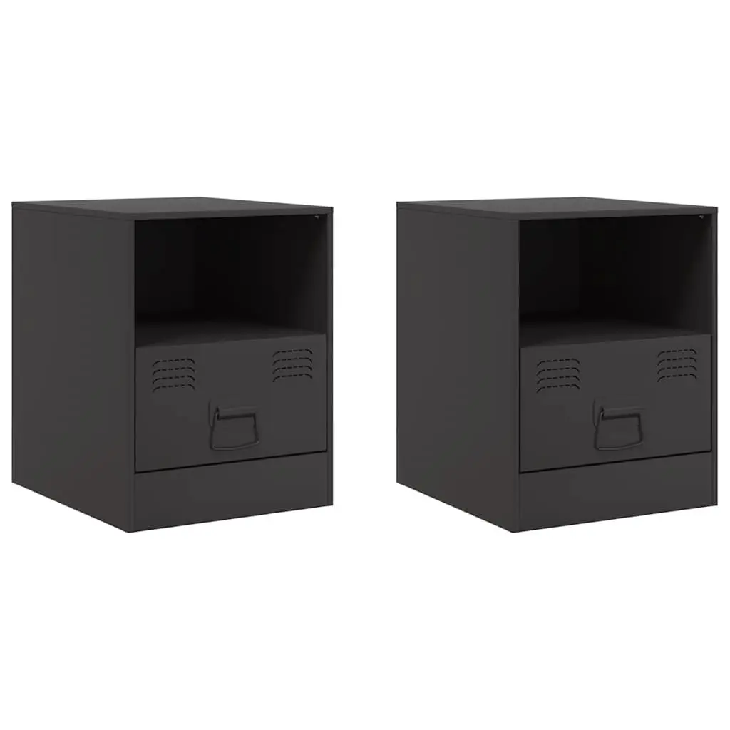 Bedside Cabinets 2 Piece Black Nightstand Storage Bedroom 34.5x39x44cm