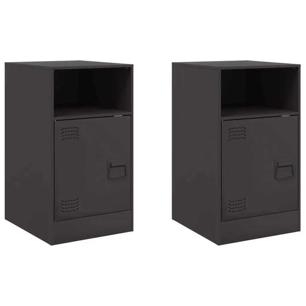 Bedside Cabinet 2 Piece Black Storage Nightstand Bedroom Furniture