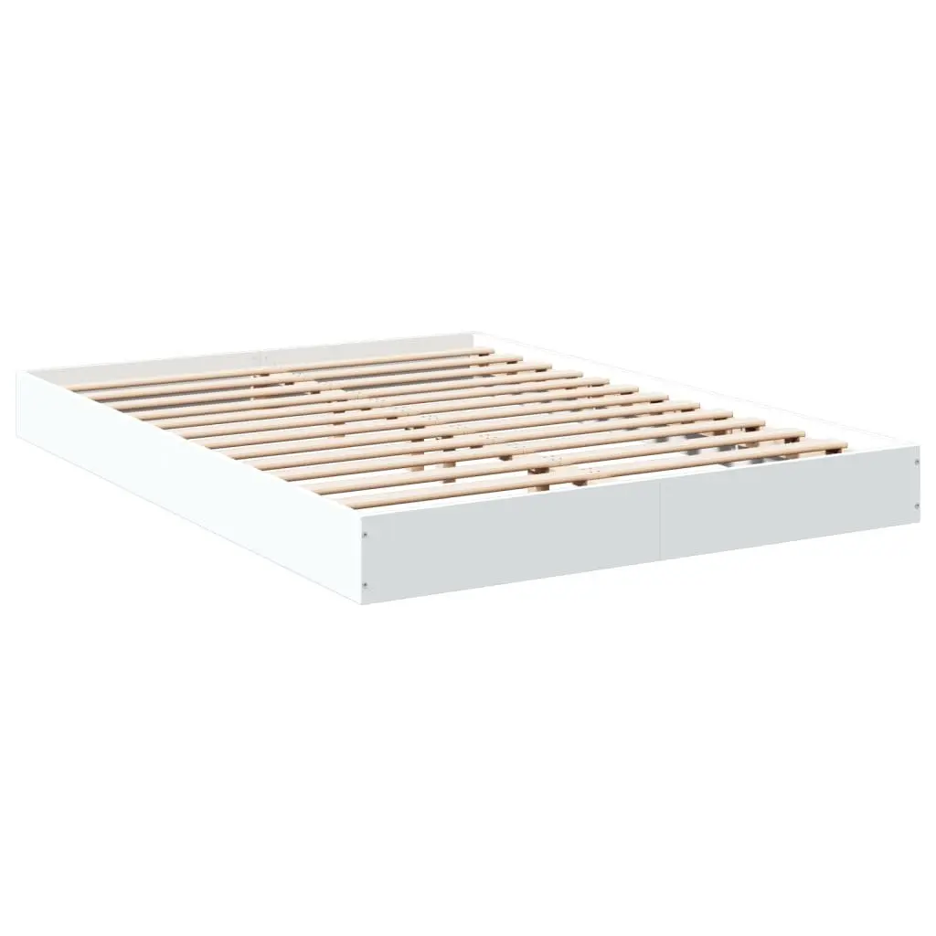 Bed Frame White 135x190 cm Modern Design Engineered Wood Bedroom Furniture