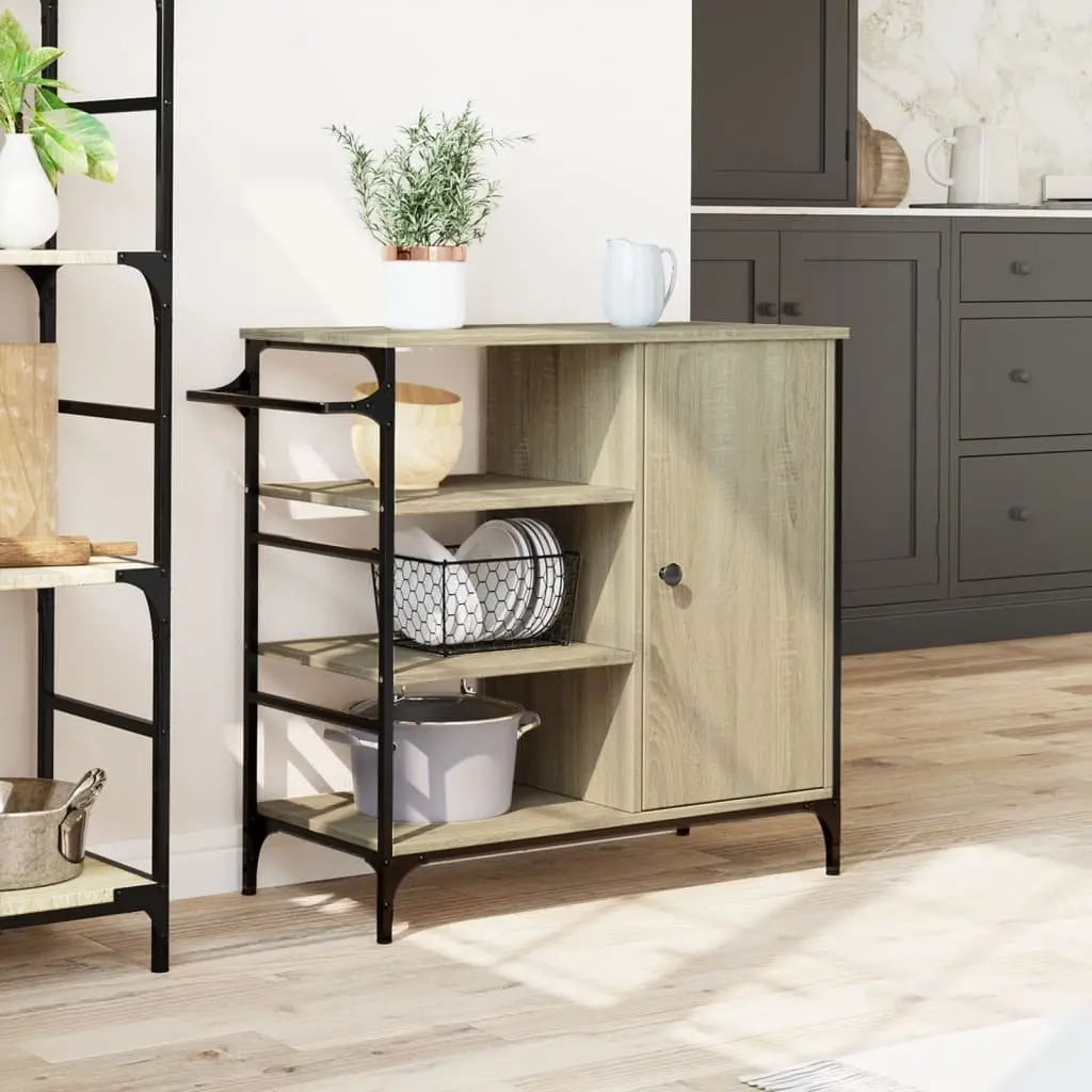 Brown Kitchen Cart with Wheels and Towel Rack Adjustable Shelves for Home Use 875x385x845mm