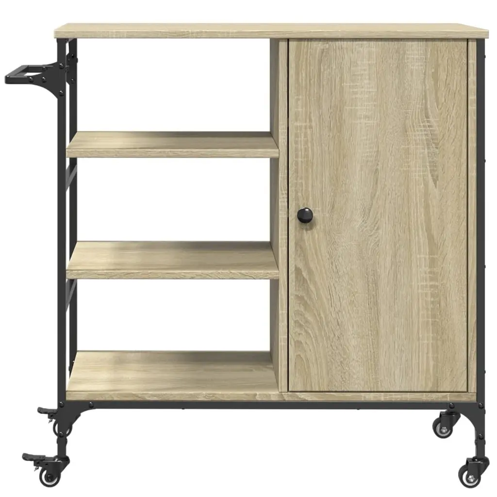 Brown Kitchen Cart with Wheels and Towel Rack Adjustable Shelves for Home Use 875x385x845mm