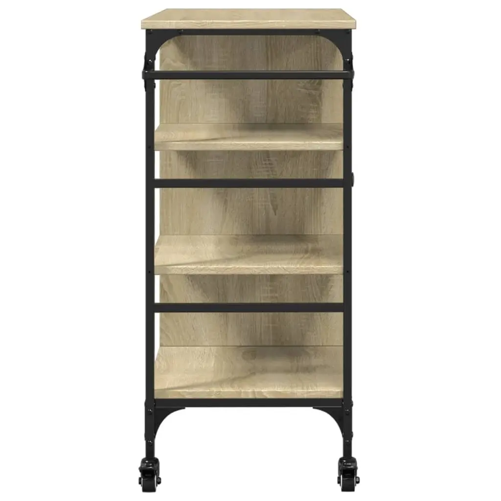 Brown Kitchen Cart with Wheels and Towel Rack Adjustable Shelves for Home Use 875x385x845mm