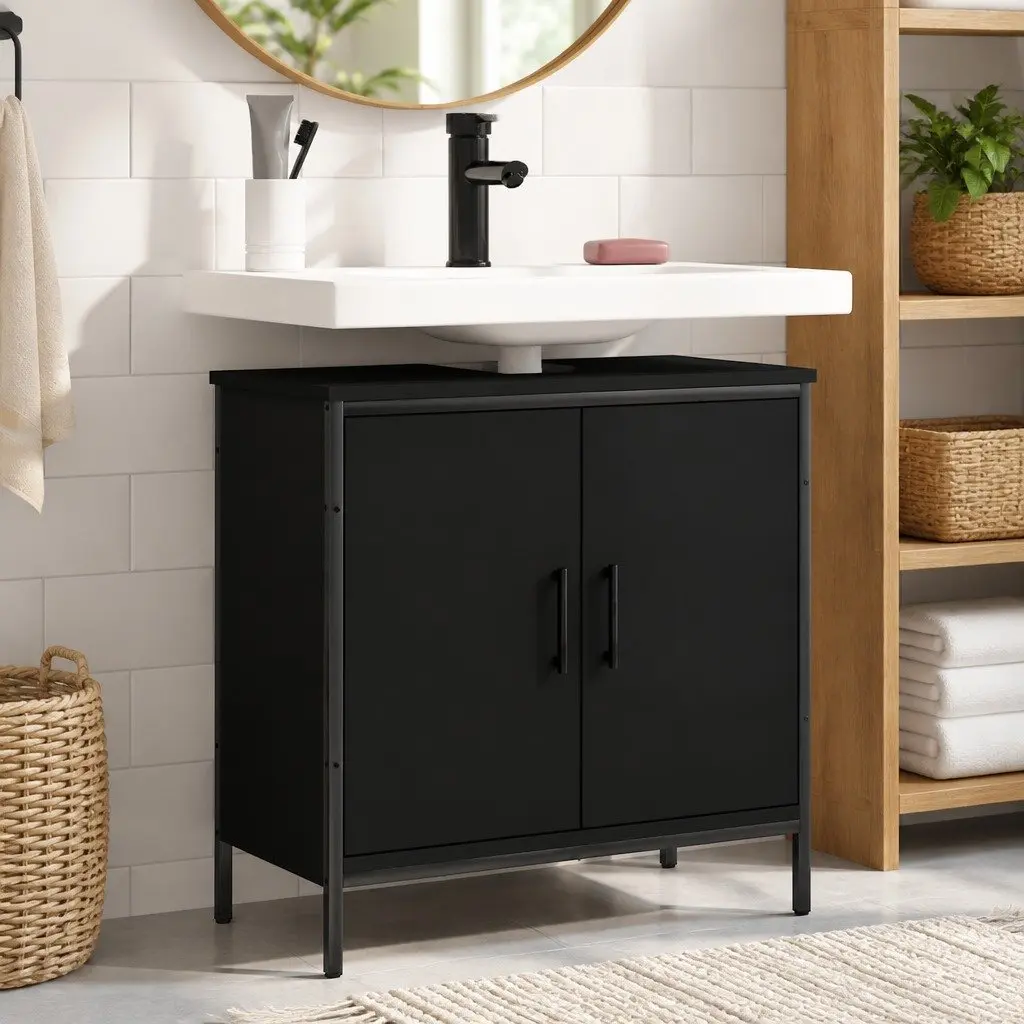 Bathroom Vanity Sink Cabinet Black 60x30x60cm