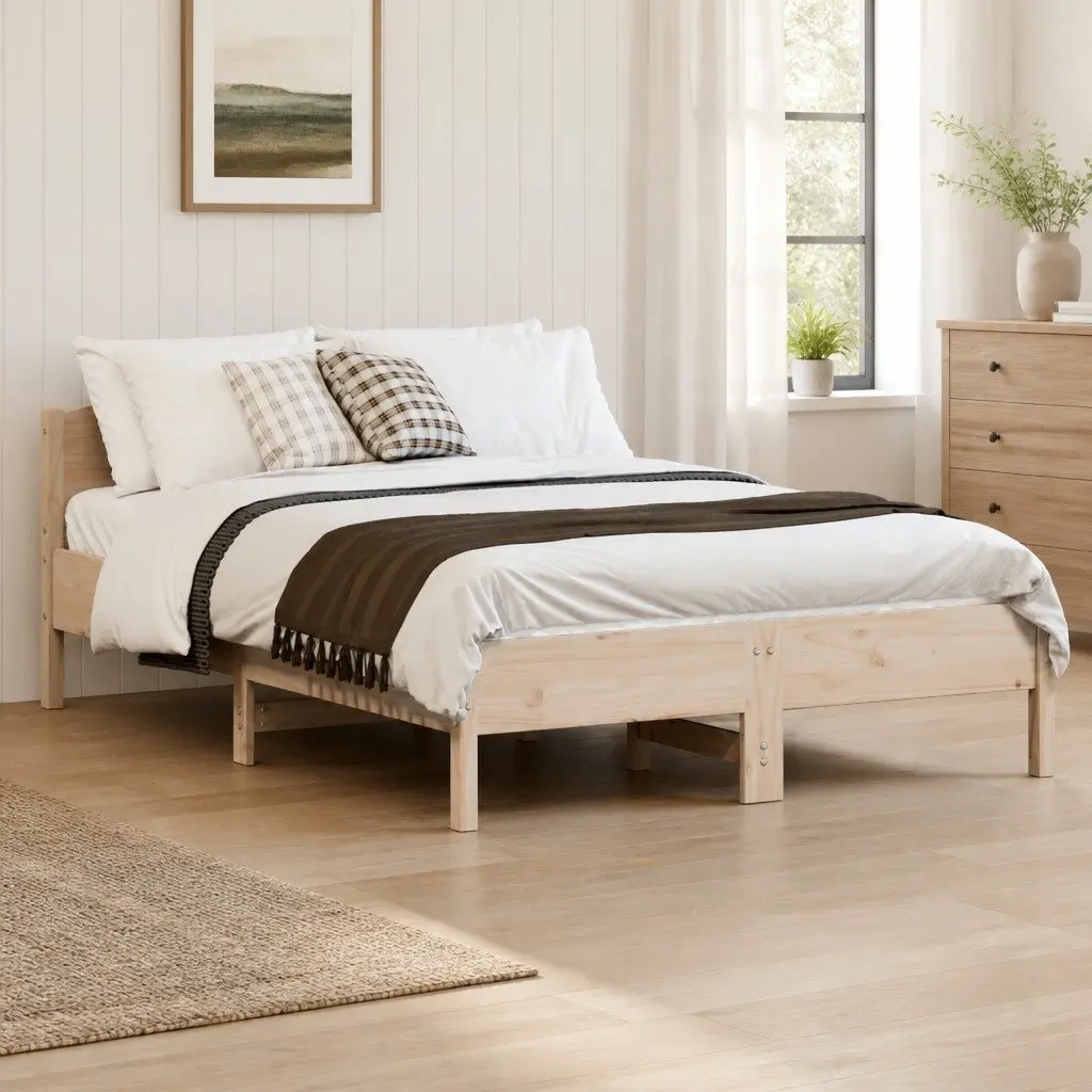 Bed Frame Bedroom 135x190 cm Solid Pine Wood Brown