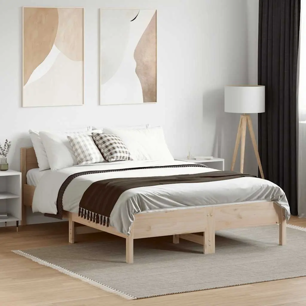 Bed Frame Bedroom 135x190 cm Solid Pine Wood Brown