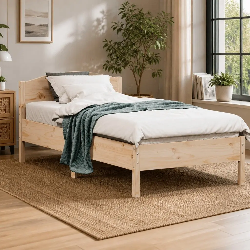 Bed Frame for Bedroom 90x190 cm Solid Pine Wood with Headboard Brown