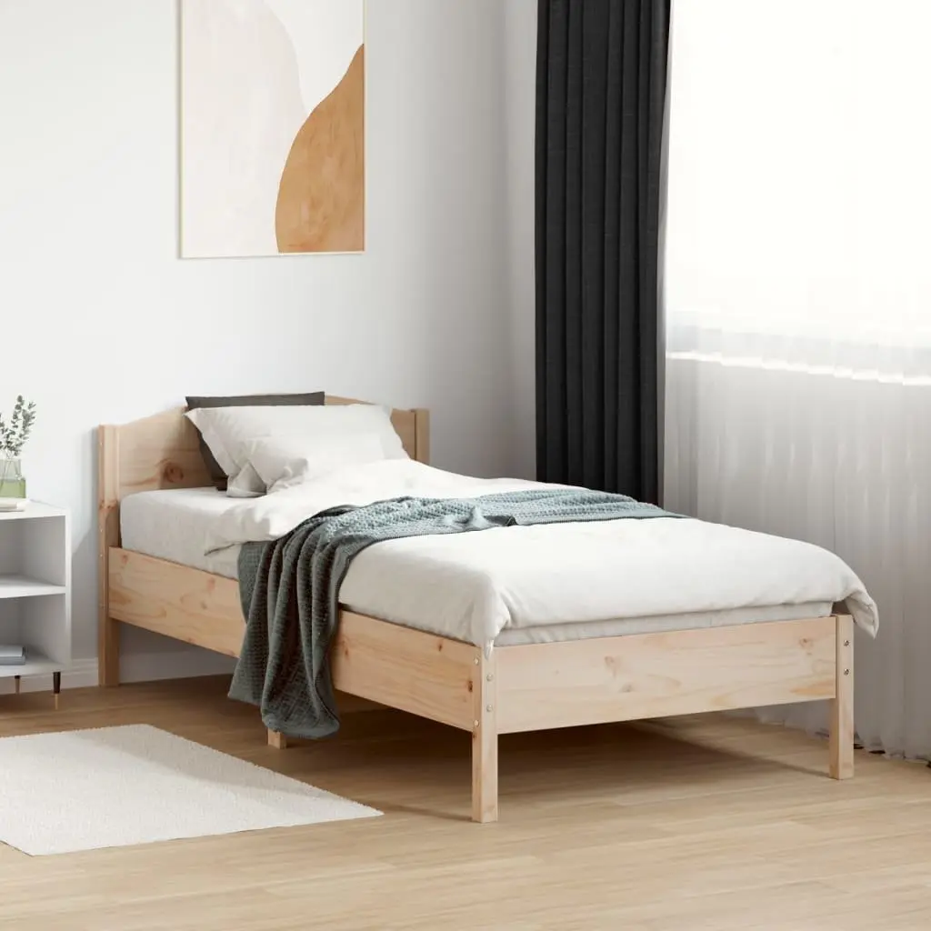 Bed Frame for Bedroom 90x190 cm Solid Pine Wood with Headboard Brown