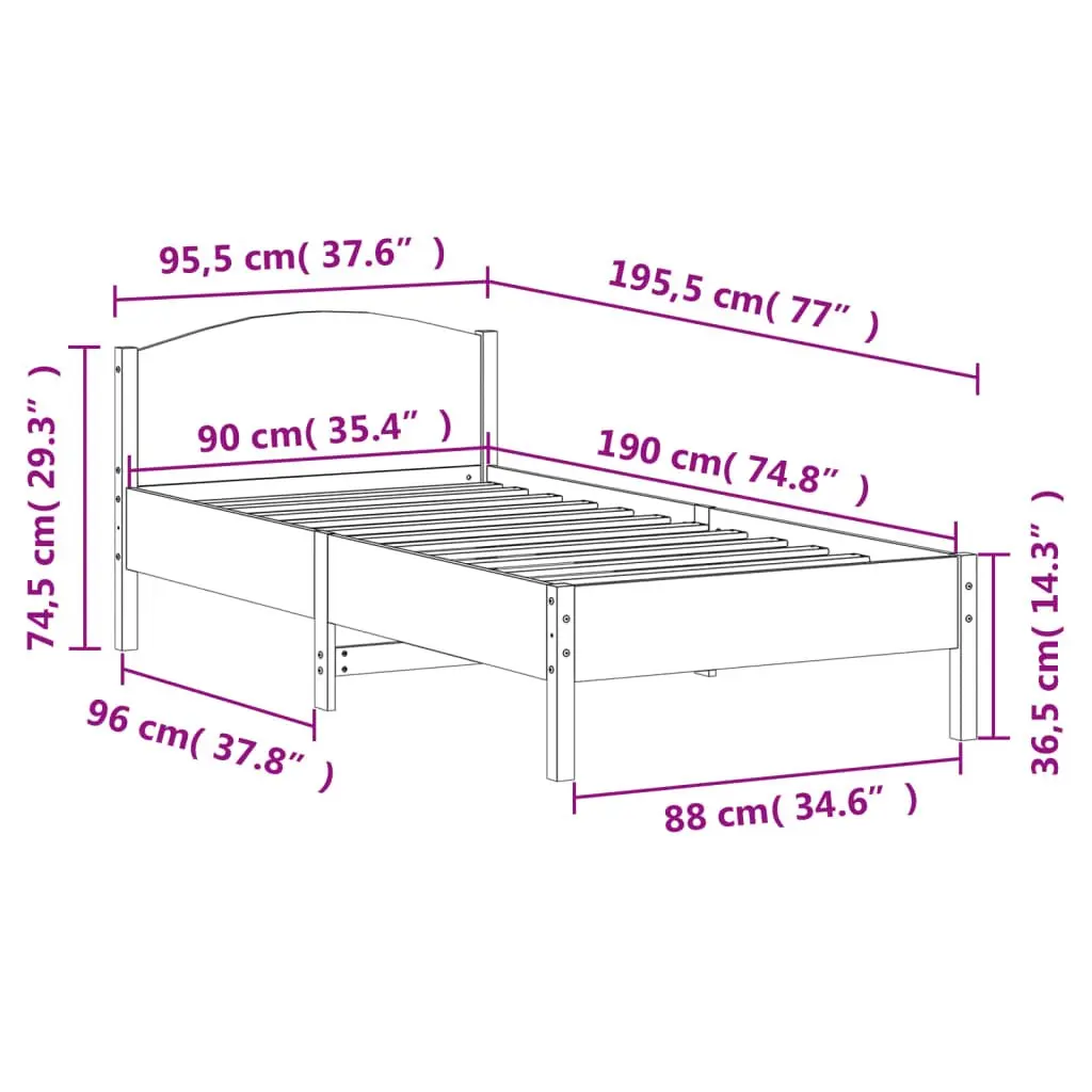 Bed Frame for Bedroom 90x190 cm Solid Pine Wood with Headboard Brown