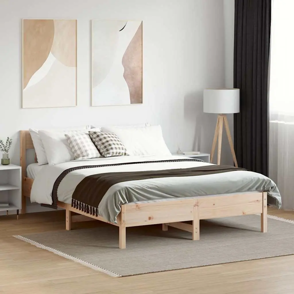 Wooden Bed Frame 150x200 cm Solid Pine Wood Slatted Base Brown