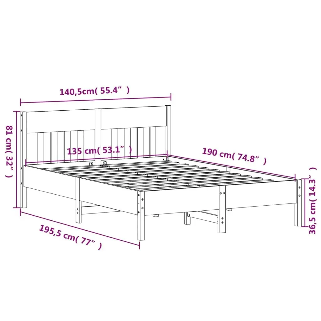 Solid Pine Bed Frame 135x190 cm