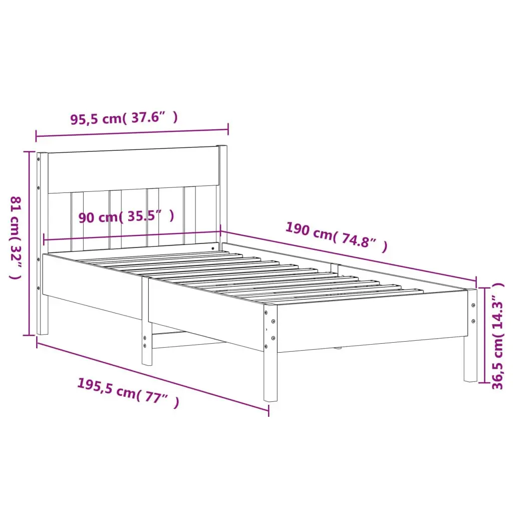 Bed Frame Bedroom 90x190 cm Solid Pine Wood Brown