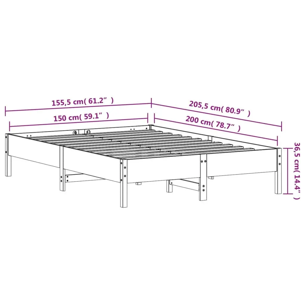 Solid Pine Wood Bed Frame 150x200 cm