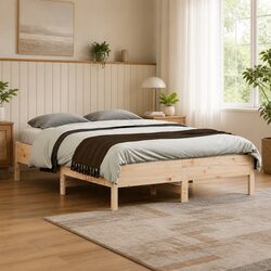 135x190 cm Solid Pine Wood Bed Frame with Slatted Base
