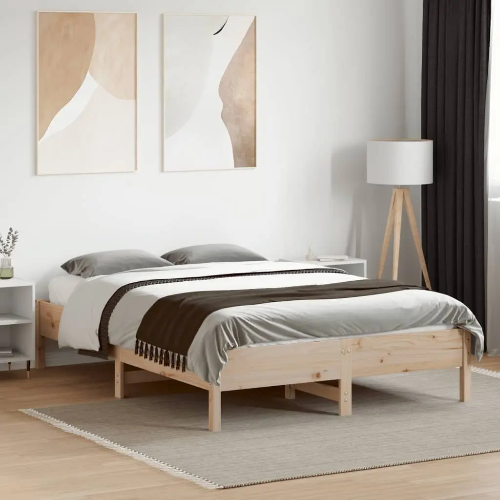 Bed Frame Bedroom 135x190 cm Solid Pine Wood Slatted Base Brown