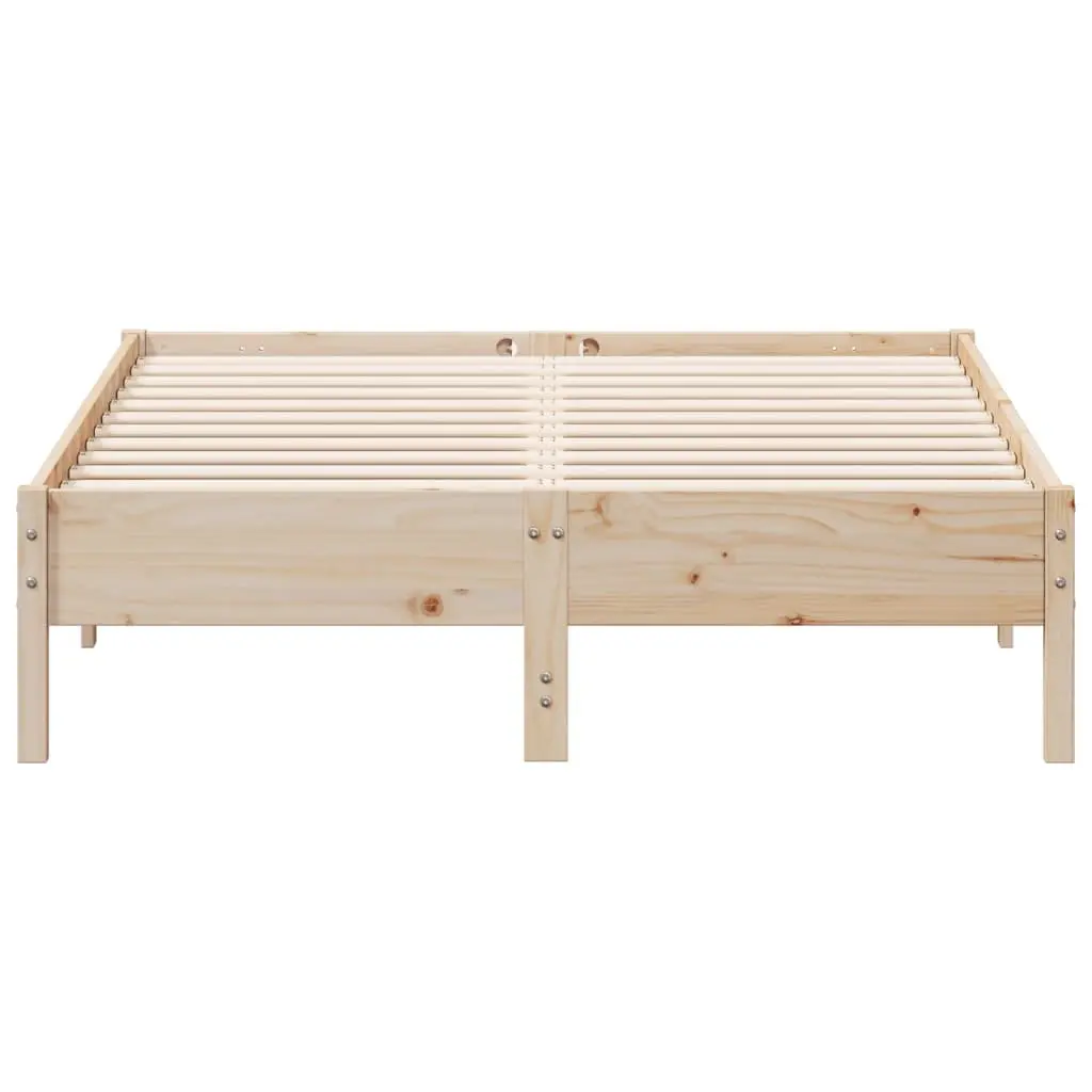 Bed Frame Bedroom 135x190 cm Solid Pine Wood Slatted Base Brown