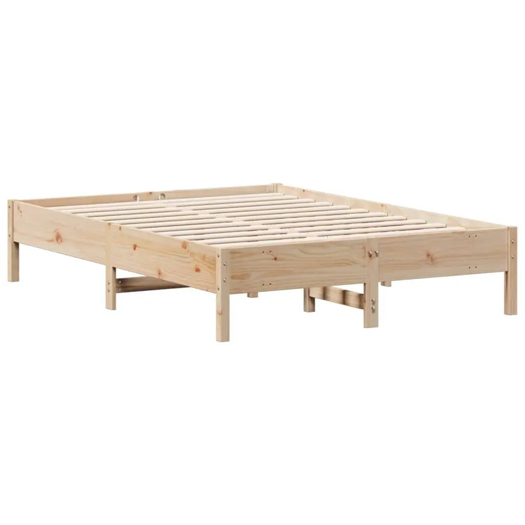 Bed Frame Bedroom 135x190 cm Solid Pine Wood Slatted Base Brown