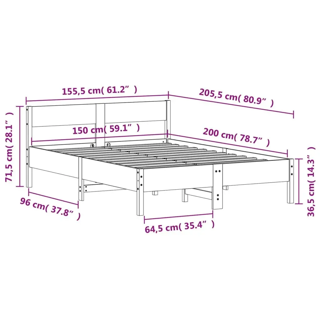 Solid Wood Pine Bed Frame 150x200 cm