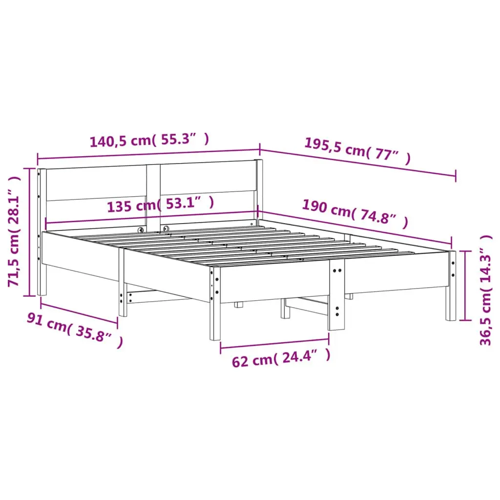 Bed Frame 135x190 cm Solid Pine Construction