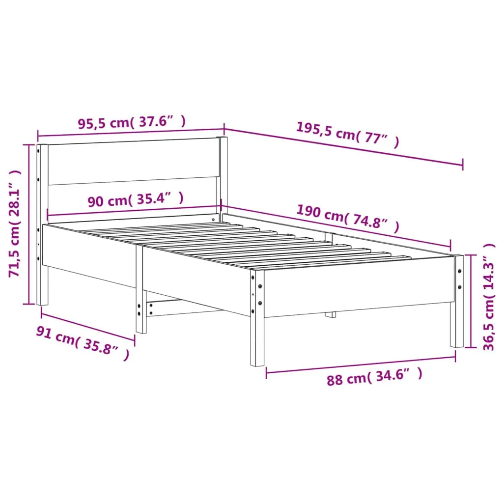 Solid Wood Pine Bed Frame Bedroom 90x190 cm Brown