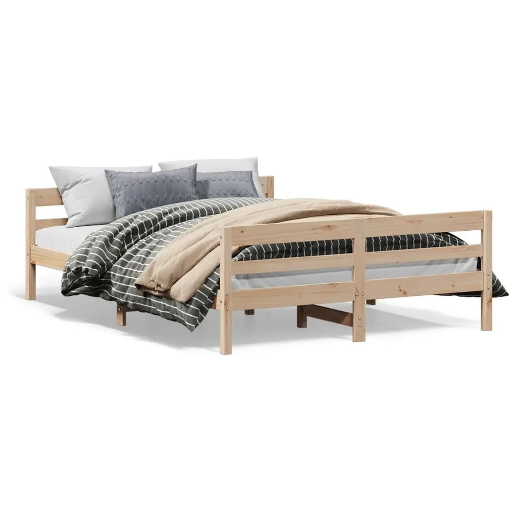 Bed Frame Double Solid Pine Wood 137x187cm Brown Wooden Bedroom Furniture