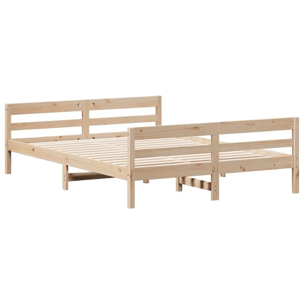Bed Frame Double Solid Pine Wood 137x187cm Brown Wooden Bedroom Furniture