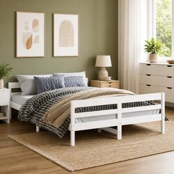 White Solid Pine Bed Frame 137 x 187 cm with Slats