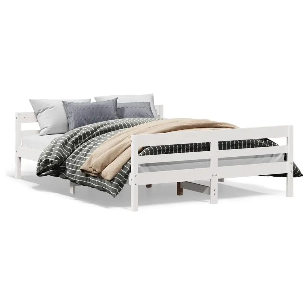 Double Bed Frame White Solid Pine Wood Bedroom 137x187 cm