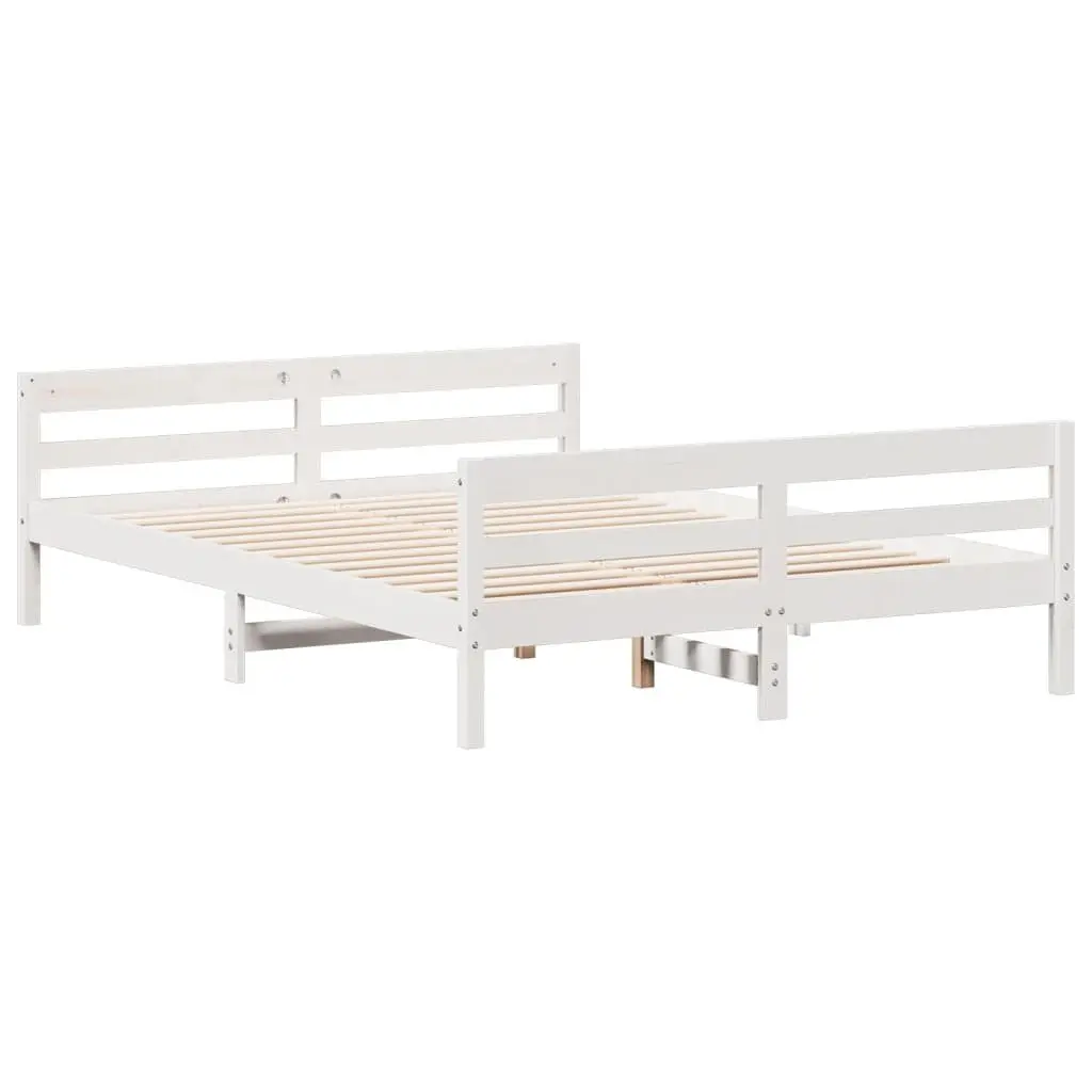 Double Bed Frame White Solid Pine Wood Bedroom 137x187 cm