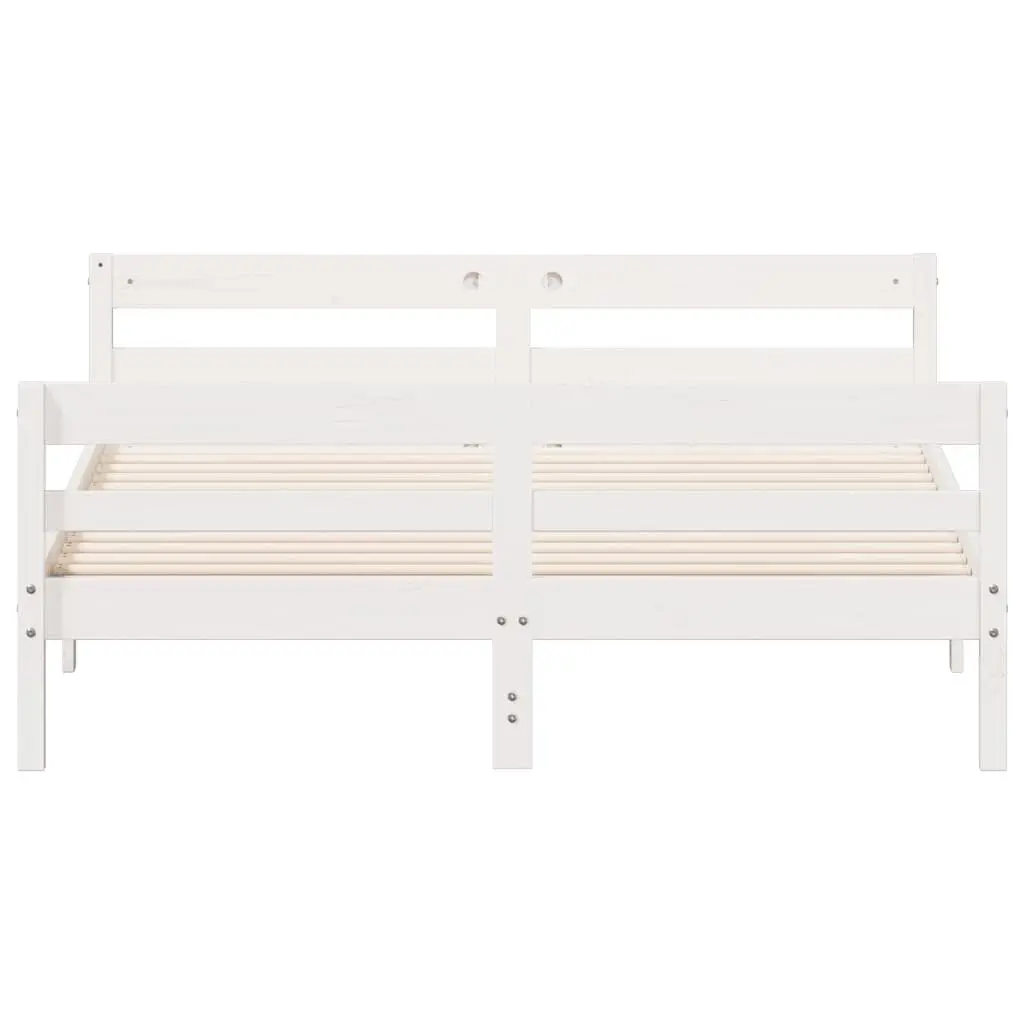 Double Bed Frame White Solid Pine Wood Bedroom 137x187 cm