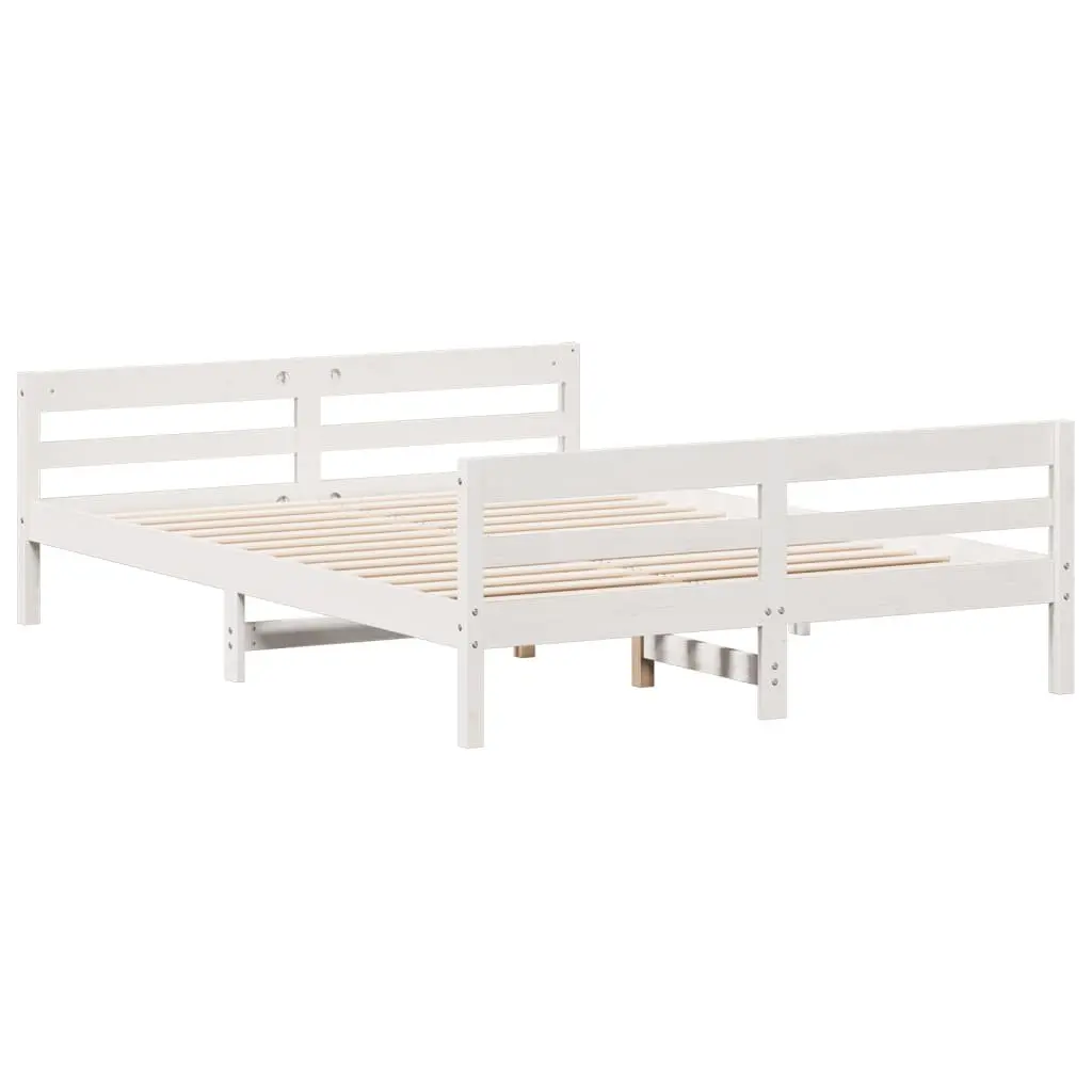 Double Bed Frame White Solid Pine Wood Bedroom 137x187 cm
