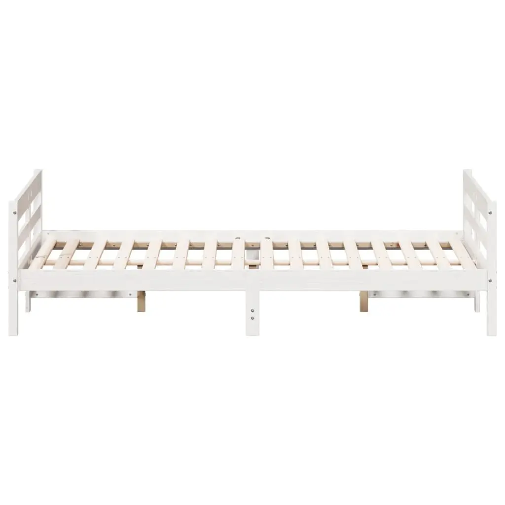 Double Bed Frame White Solid Pine Wood Bedroom 137x187 cm