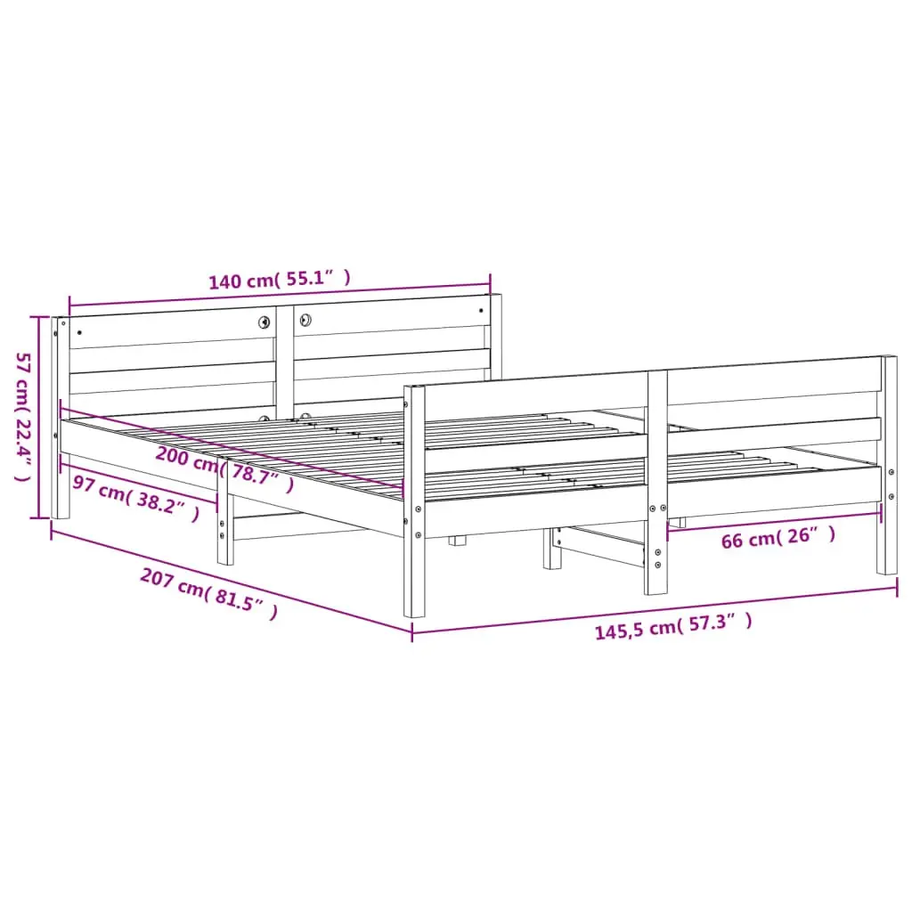 Double Bed Frame White Solid Pine Wood Bedroom 137x187 cm