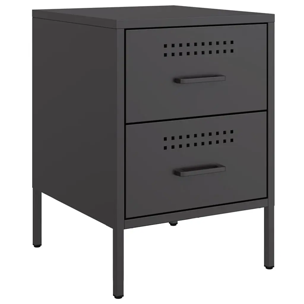 Bedside Cabinet 2 Drawer Nightstand Black Industrial Style