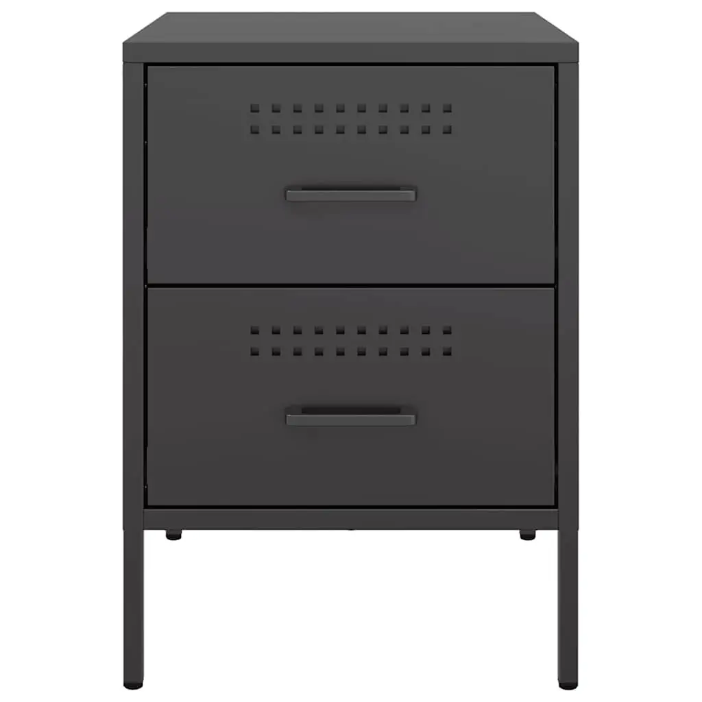 Bedside Cabinet 2 Drawer Nightstand Black Industrial Style