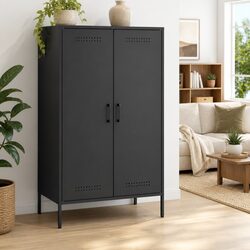 Black Steel Highboard Cabinet 68x39x113cm - Industrial Style