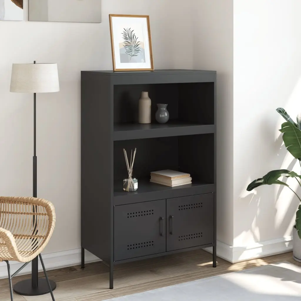 Highboard Storage Cabinet Black Industrial Style Living Room Bedroom 68 x 39 x 113 cm