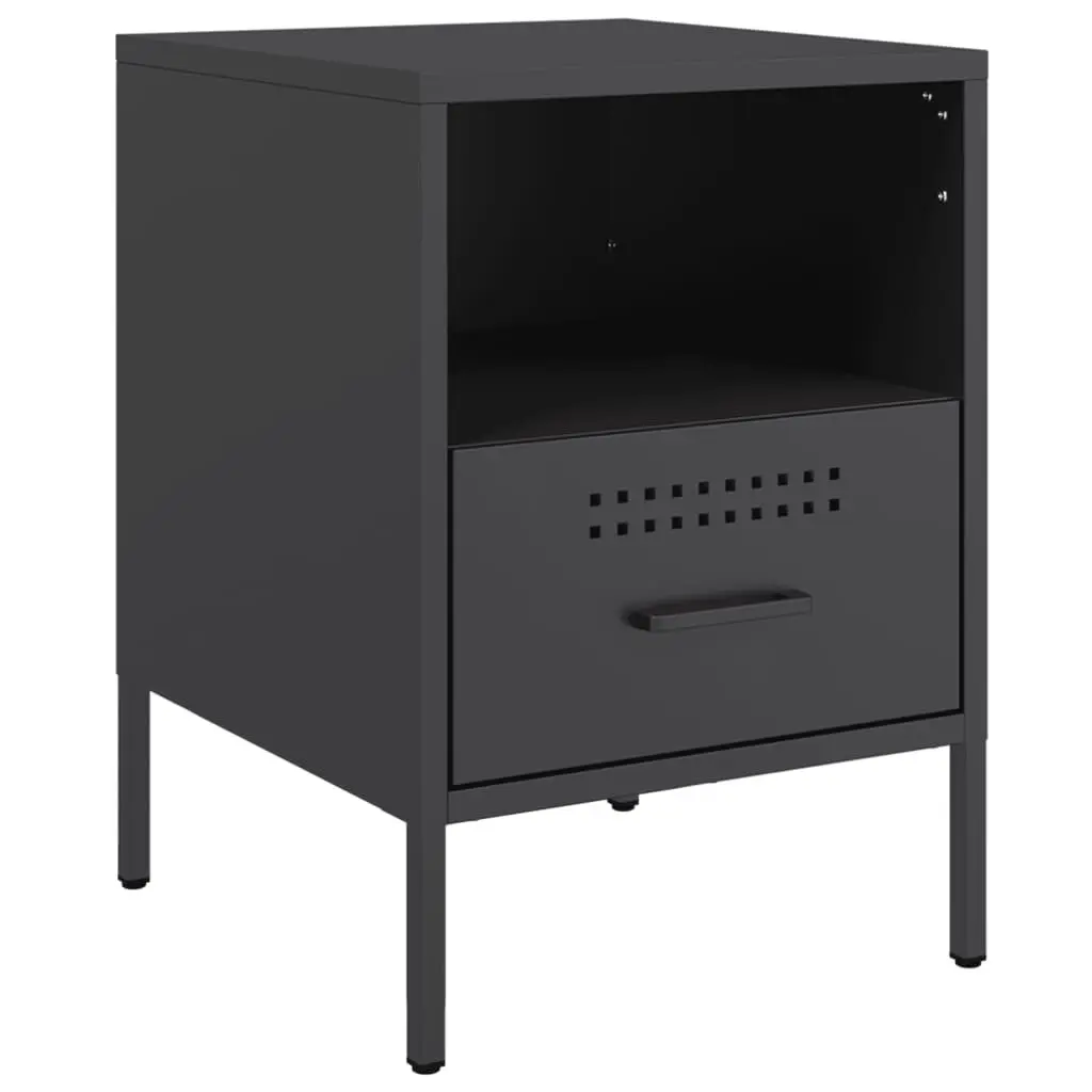Bedside Cabinets 2 Piece Black Industrial Steel Storage Side Tables 36x39x50.5cm