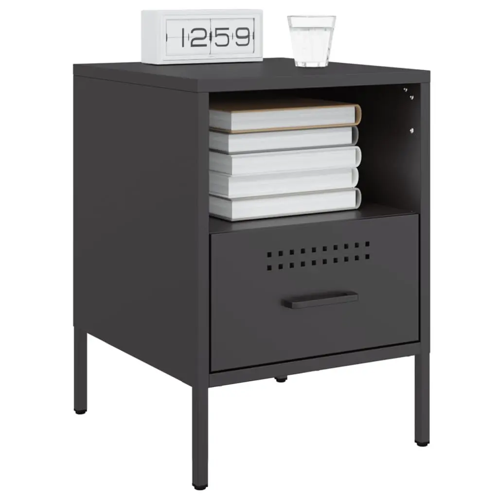 Bedside Cabinets 2 Piece Black Industrial Steel Storage Side Tables 36x39x50.5cm