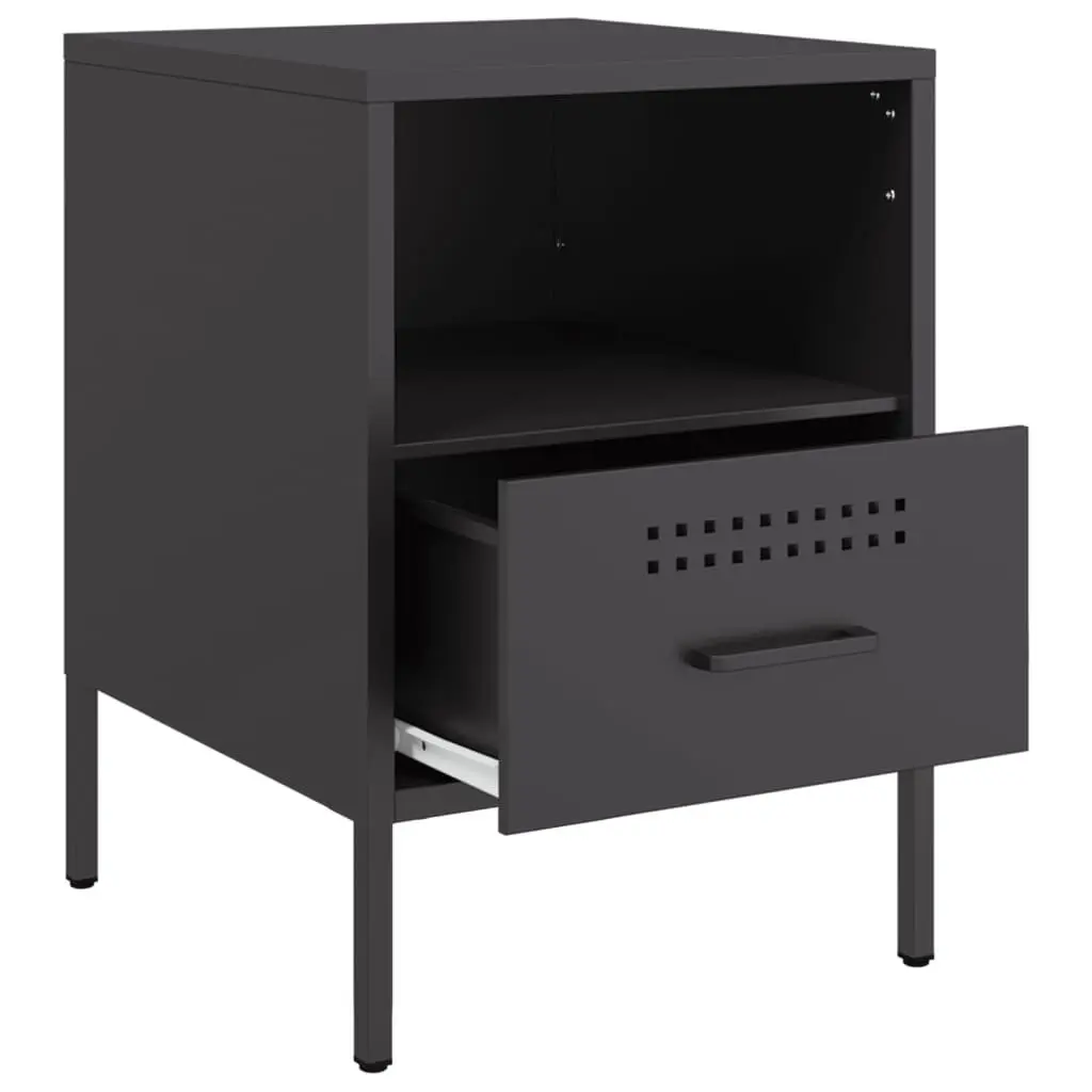 Bedside Cabinets 2 Piece Black Industrial Steel Storage Side Tables 36x39x50.5cm